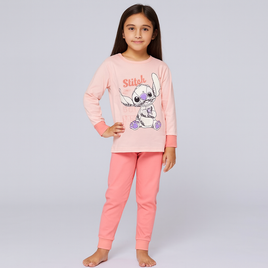 Pink Pyjama For Girls Stitch Design Size 6-12y