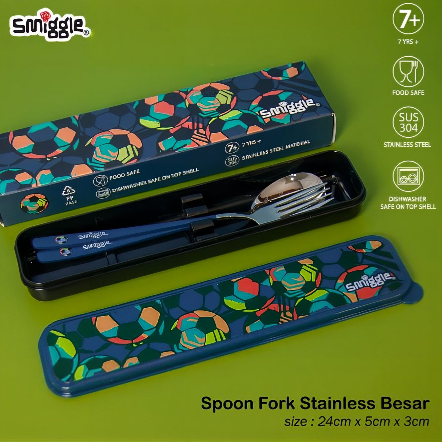 Smiggle Football Set Spoon+Fork With Storage Box
