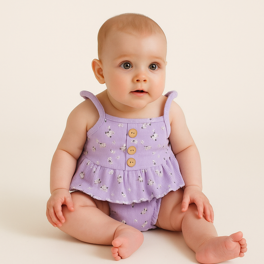 Cute Outfit For Girls Flower Design Set Of 2 Pcs Size 6months