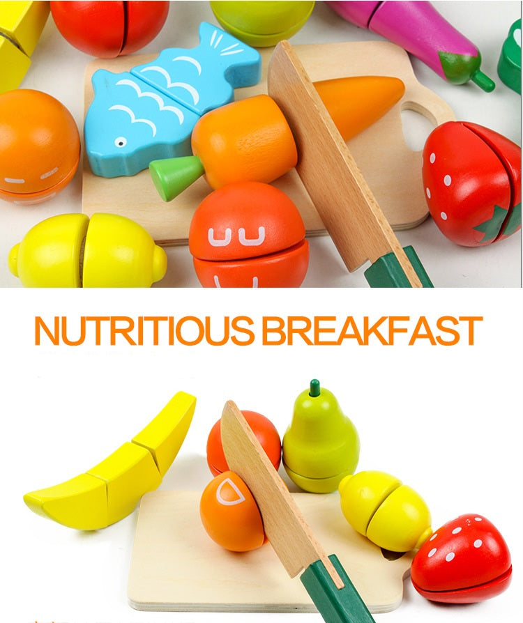 Wooden Fruit & Vegetable Cutting Play Set with Storage Bucket | 2+
