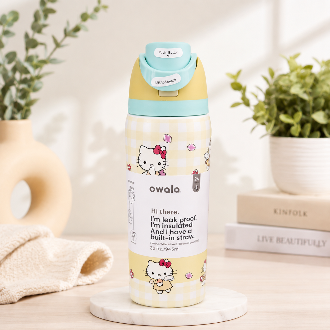 Owala Bottle stainless Steel Leak-Proof Free Sip - Yellow Hello Kitty | 950ml