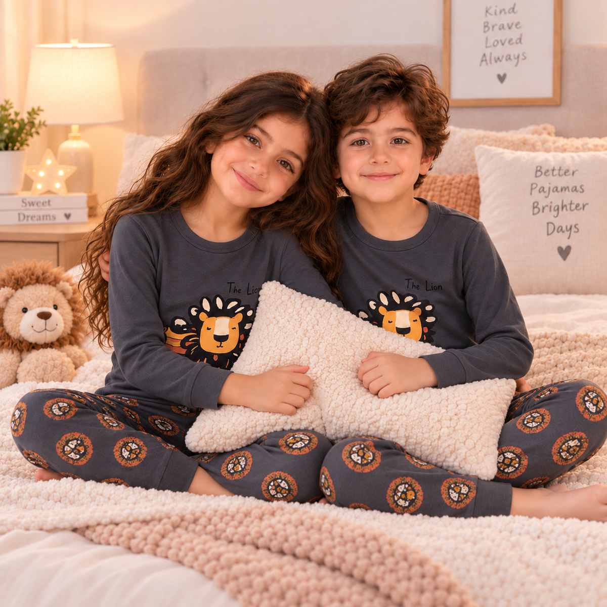 Kids’ 100% Cotton Lion Pajama Set | 1–14Y