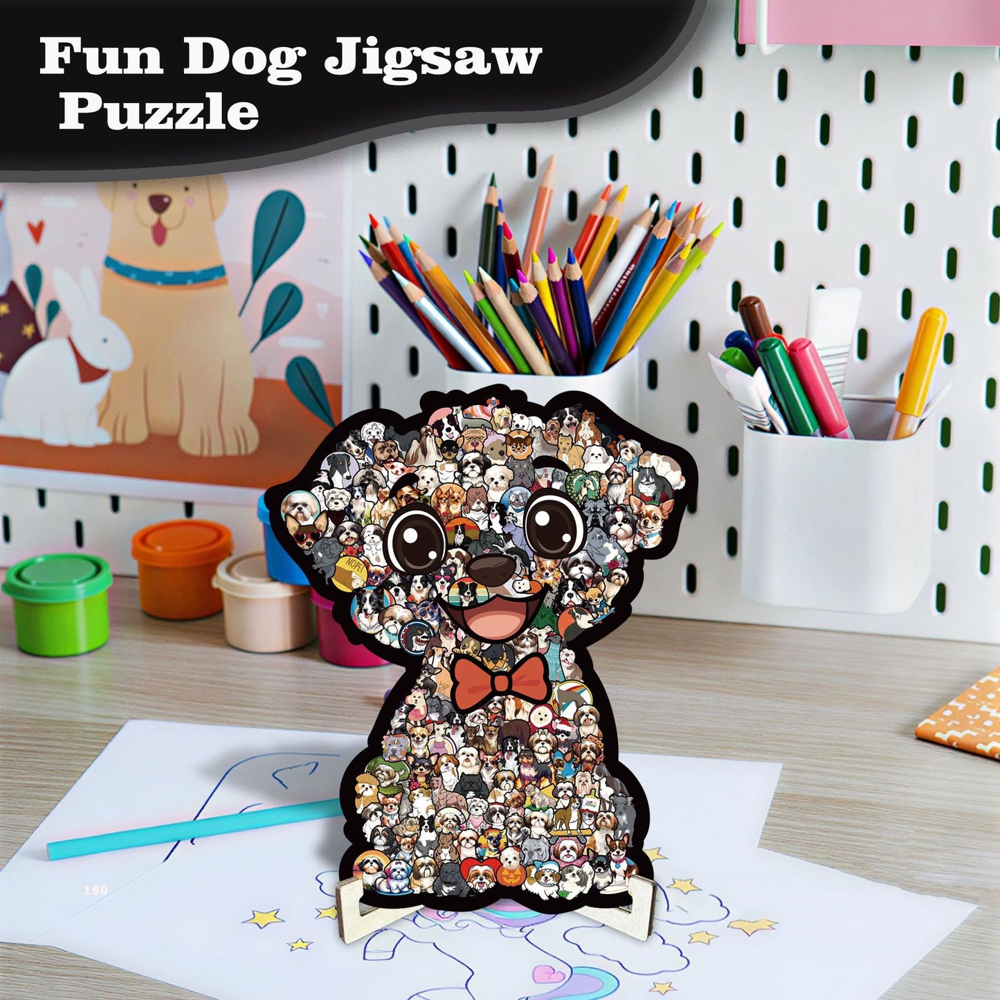 Wooden Dog Jigsaw Puzzle Figurine | 160 Pcs