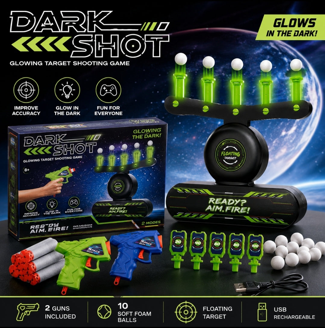 Glow-in-the-Dark Floating Target Shooting Game | 2 Blasters & 10 Foam Balls | 8+