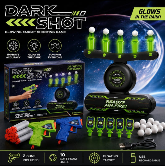Glow-in-the-Dark Floating Target Shooting Game | 2 Blasters & 10 Foam Balls | 8+