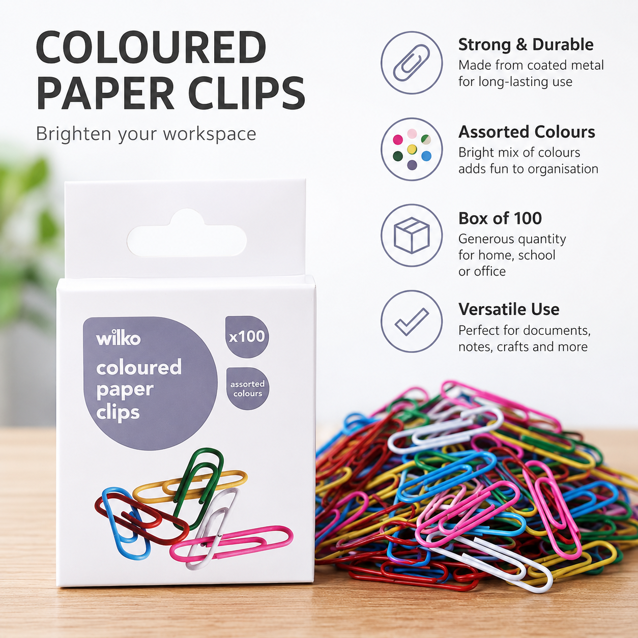 Coloured Paper Clips | 100 Pcs Pack