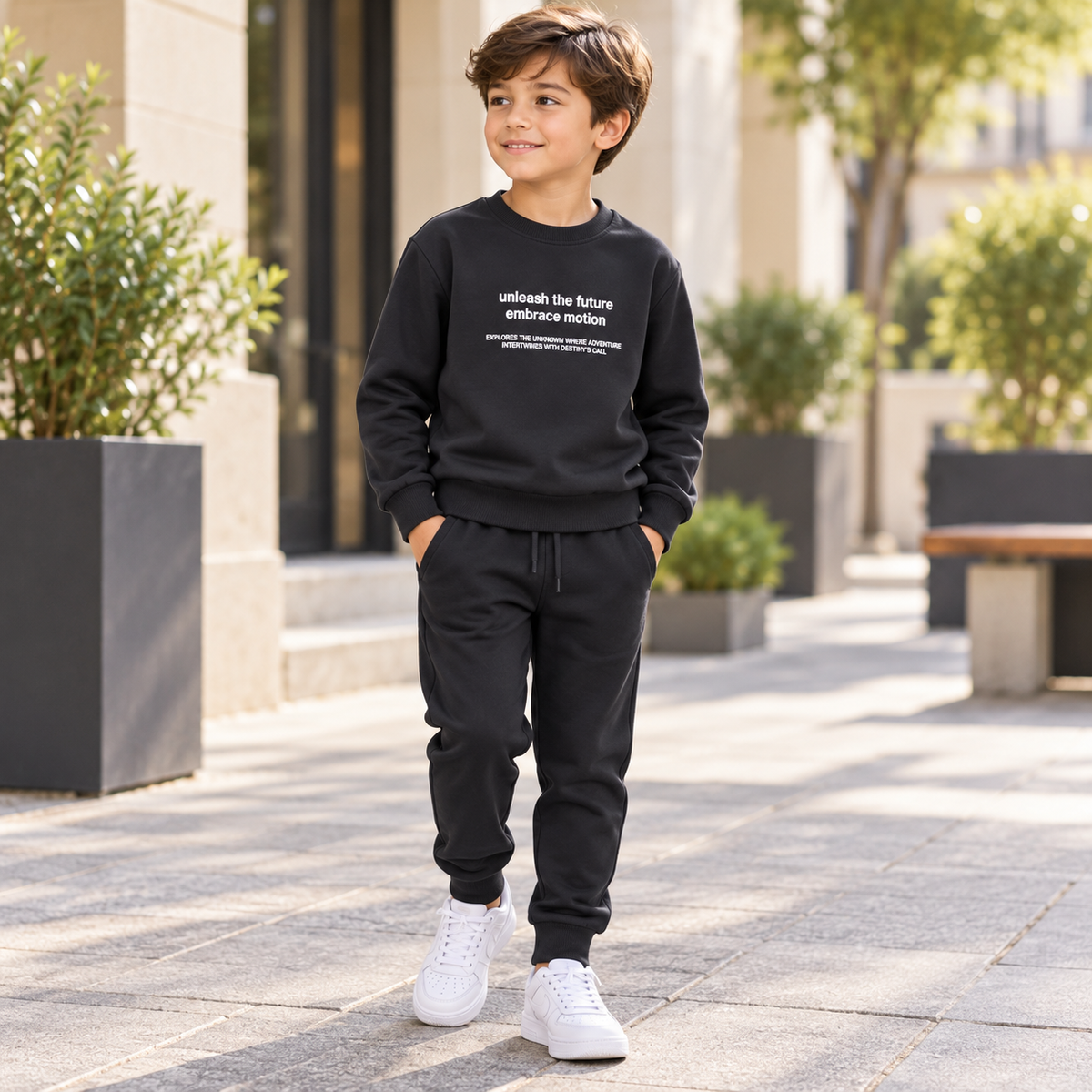 Kids’ Charcoal Black Cotton Outfit Set | 5–14Y