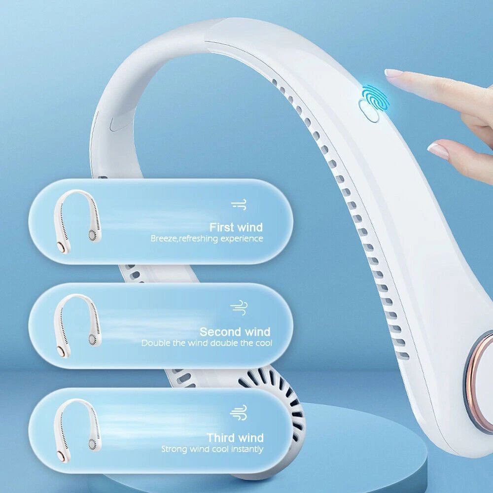 Folding Neck Hanging Charging Fan – White & Pink