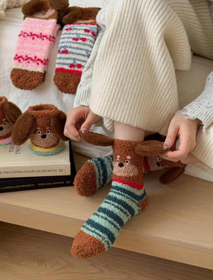 Warm Cozy Socks Dog Design One Size