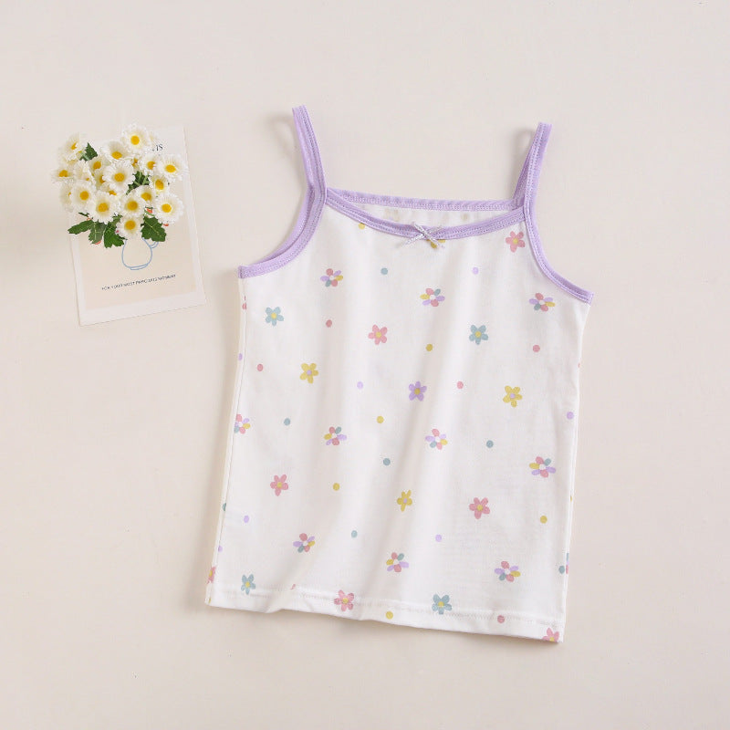 Girls Cotton Tank Tops (4 pcs) – Purple Flower | Size 2–10Y