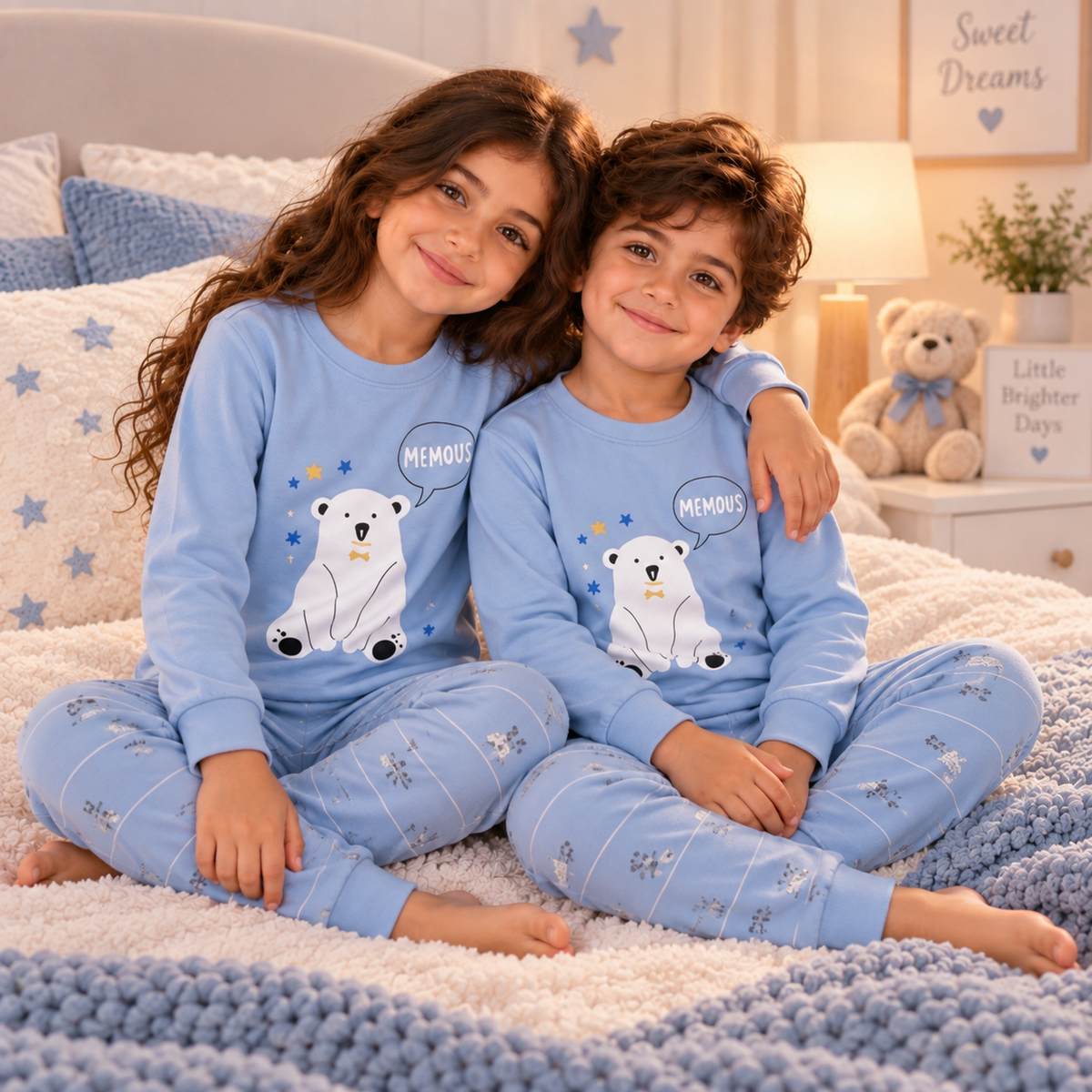 Kids’ 100% Cotton Grey Polar Bear Pajama Set | 3–14Y