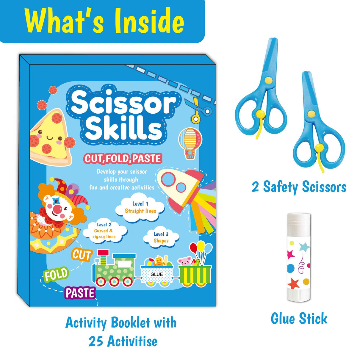 Scissor Skills Cut, Fold & Paste Activity Kit – 25 Activities | 3+