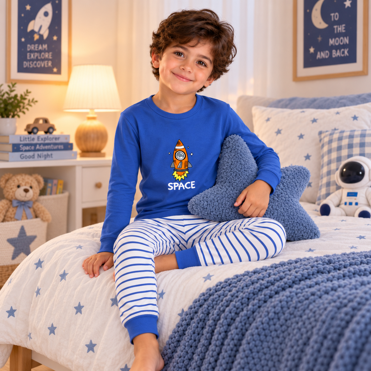 Boys’ 100% Cotton Space Pajama Set | 8–14Y