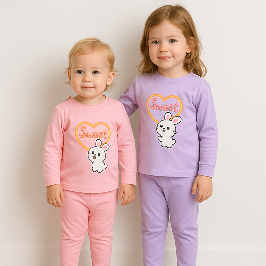 Pyjama Cotton For Girls Rabbit Design Size 1-6y