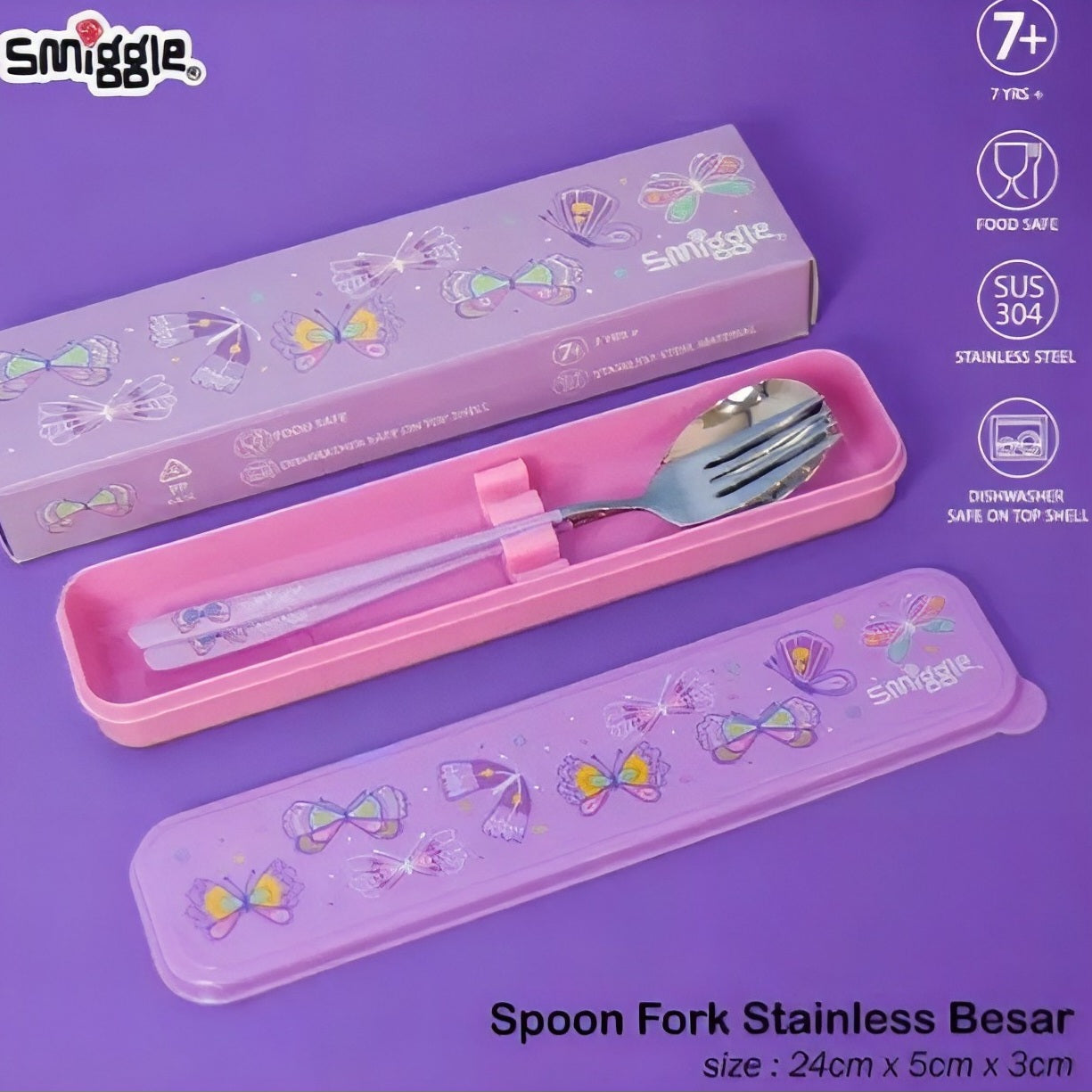 Smiggle Butterfly Set Fork+Spoon With Storage Box