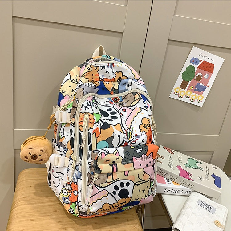 School Backpack Cute Cartoon Cats Design With Cute Accessory 43cm