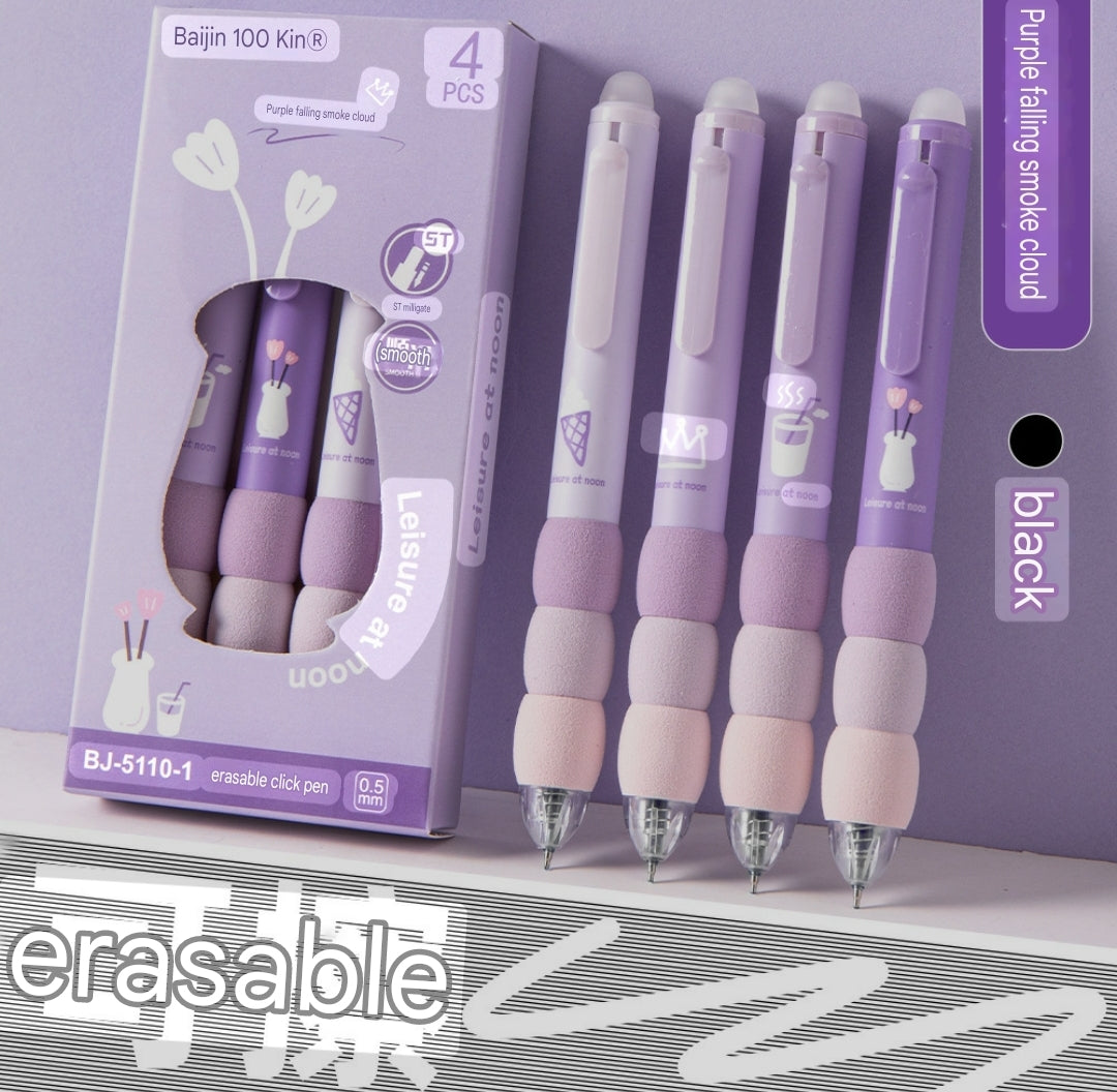 Cartoon Erasable Pen Pack Of 4 Pcs  Black Or Blue Ink Press Pen 0.5mm