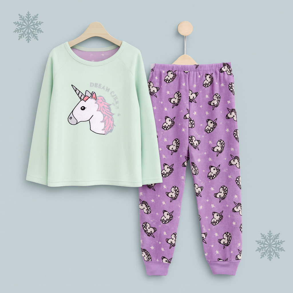 Warm Winter Pijama Unicorn Design For Girls Size 5-6y