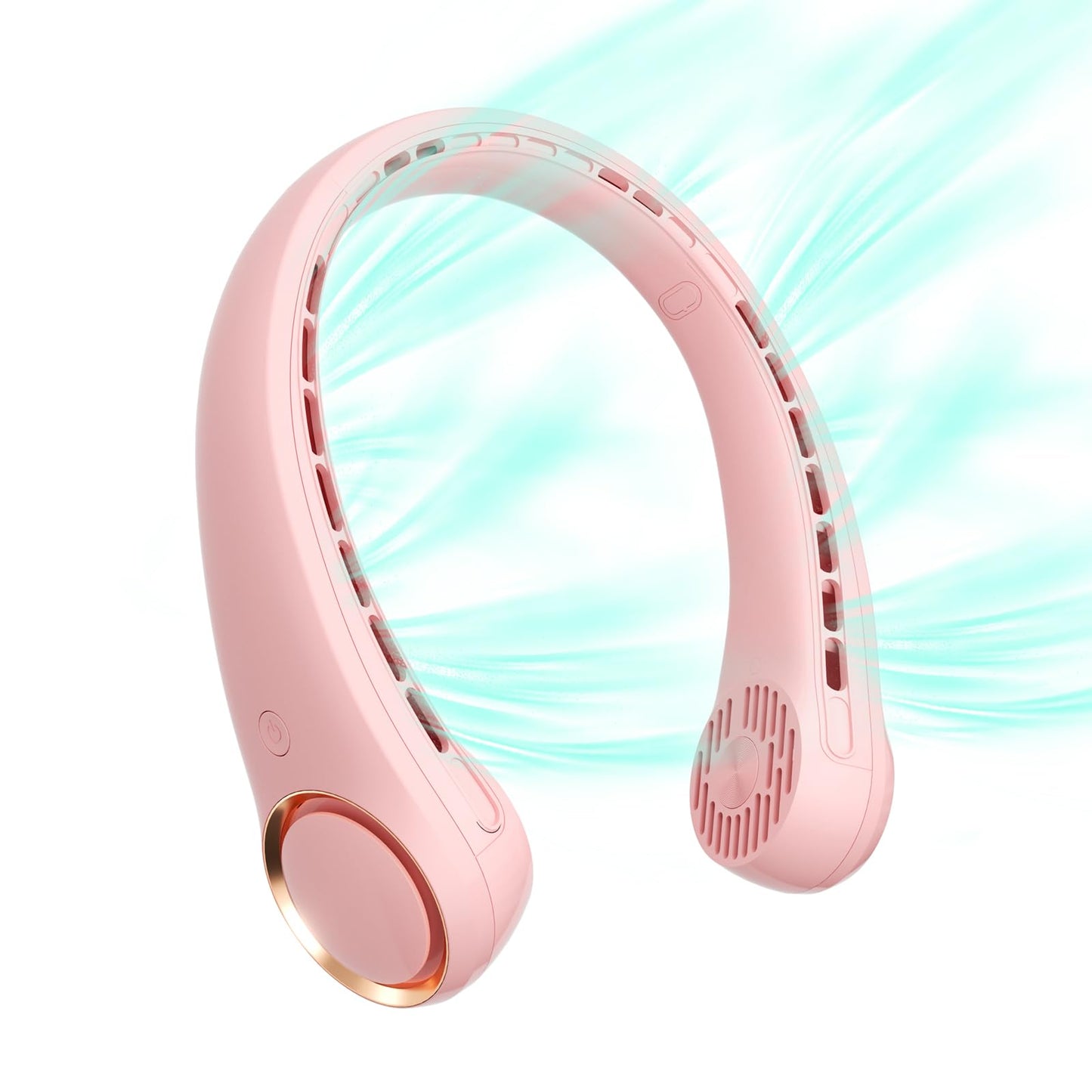 Folding Neck Hanging Charging Fan – White & Pink