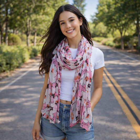 Pink Floral Lightweight Scarf
