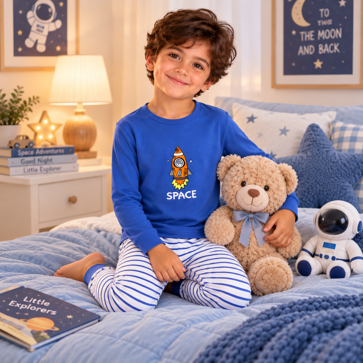 Boys’ 100% Cotton Space Pajama Set | 8–14Y