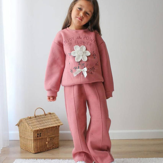 Nice Cotton Outfit  Flower Design Fleece 3-10y