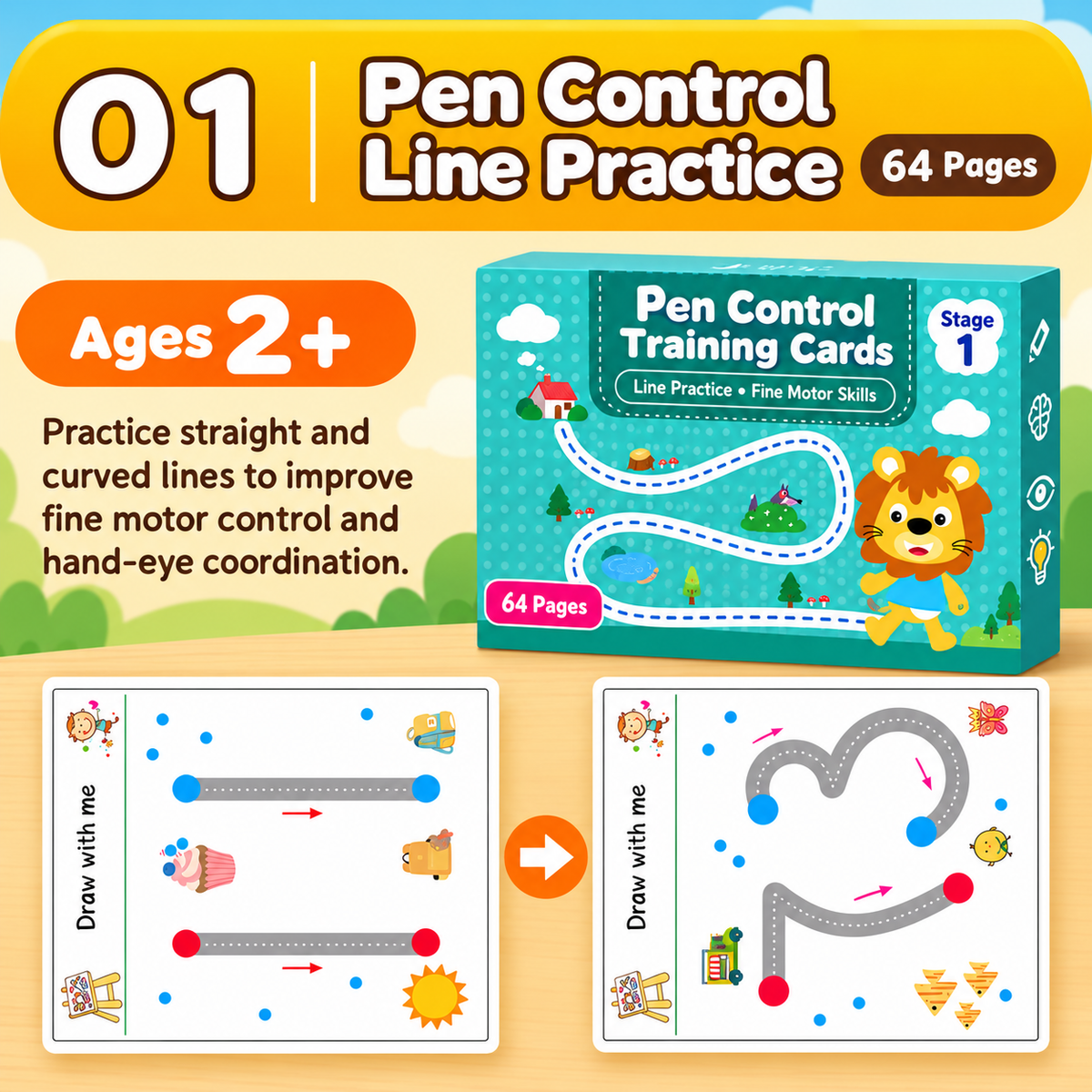 Reusable Pen Control & Tracing Activity Book Set | Size 14.5×21.5×5cm | 2+