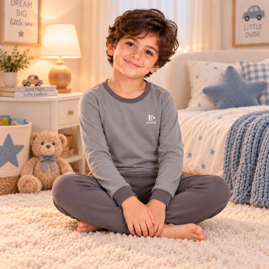 Kids’ 100% Cotton Gray Pajama Set | 8–14Y