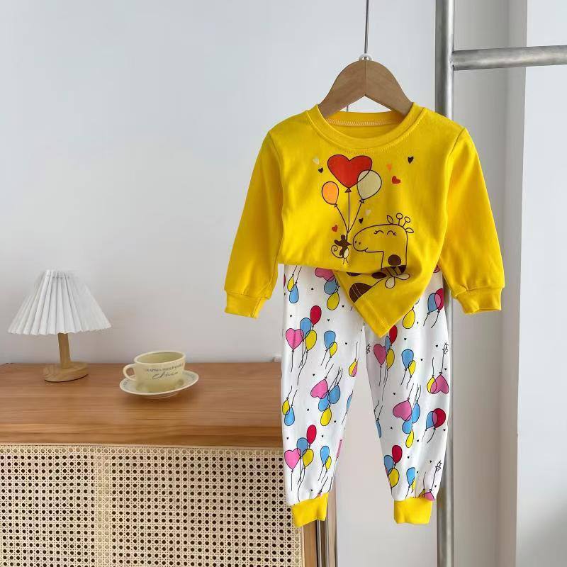 Girls’ 100% Cotton Giraffe & Balloons Pajama Set | 0–8Y