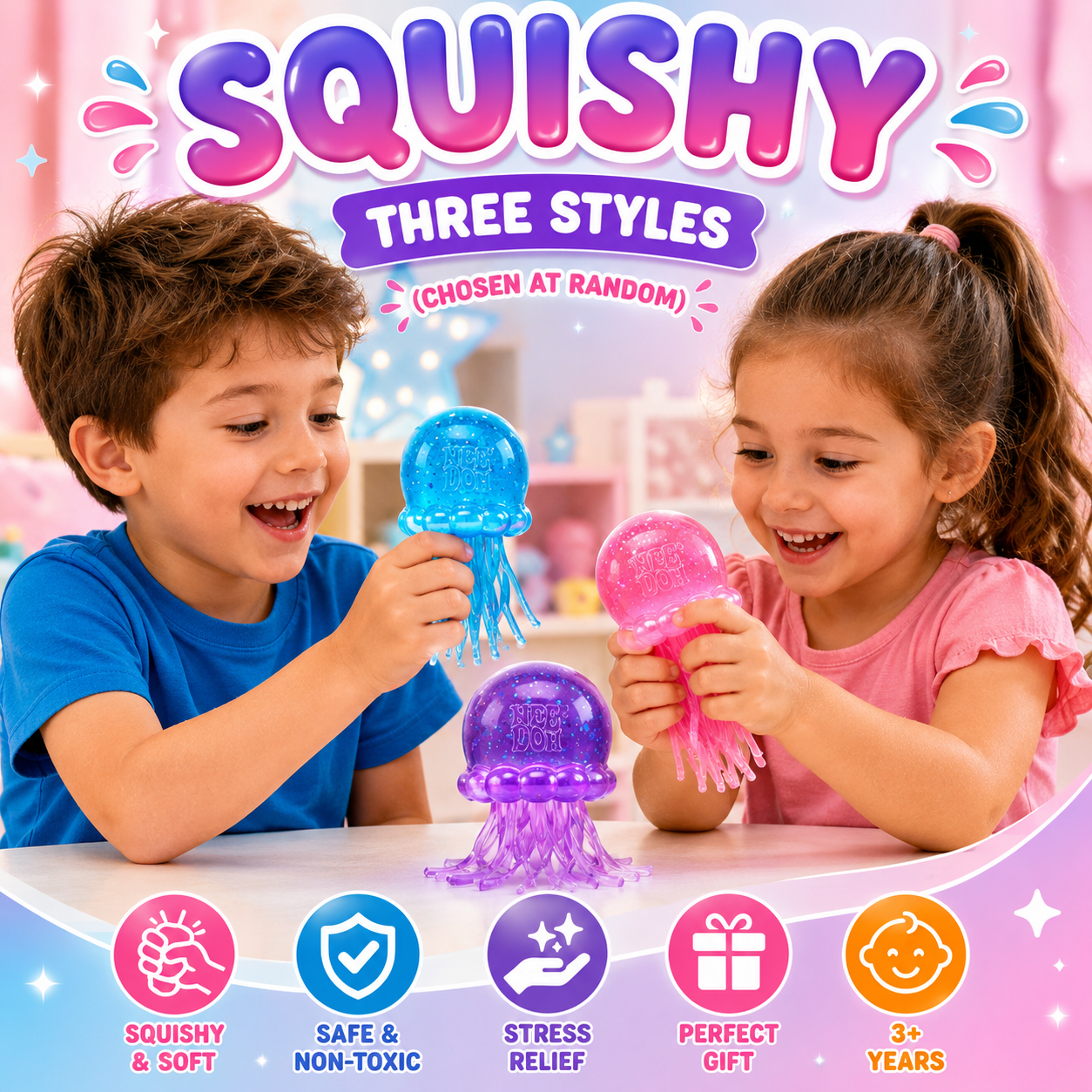 NeeDoh Squishy Jellyfish Sensory Toy – 3 colors | 3+