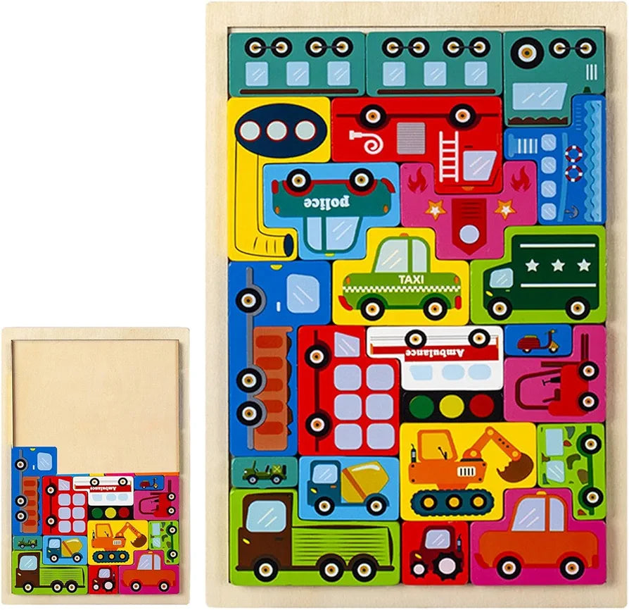 Puzzle Board Vehicles Colorful Educational Wooden Toy