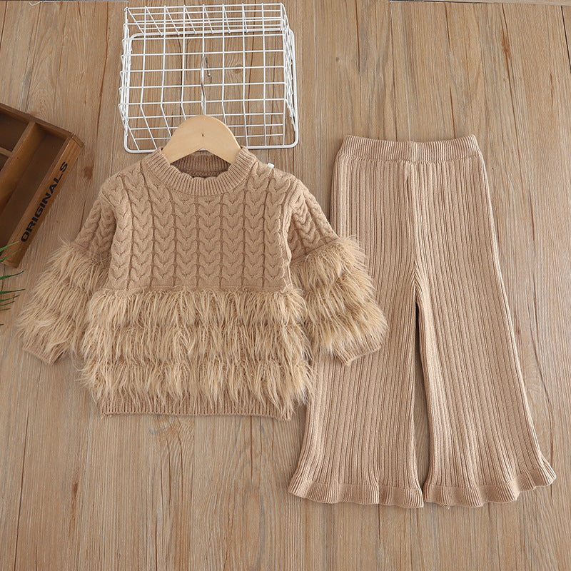 Girls’ Faux Fur Trim Knit 2-Piece Set | 2–7Y
