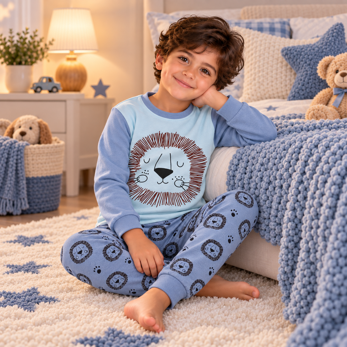 Boys’ 100% Cotton Lion Pajama Set | 1–6Y