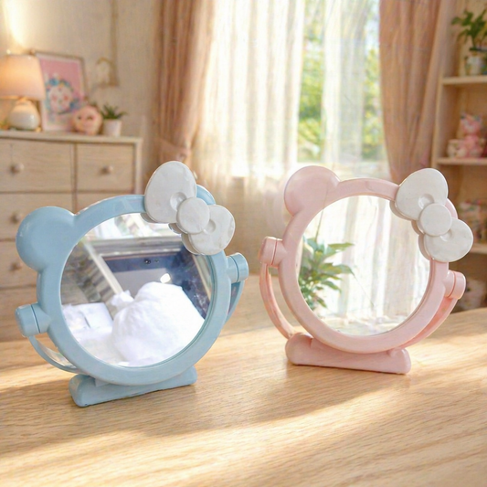 Cute Bear Bow Table Mirror – Pink & Blue