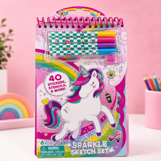 Sparkle Sketch Set Unicorn - 40 Stickers , Stencils And More | 6+