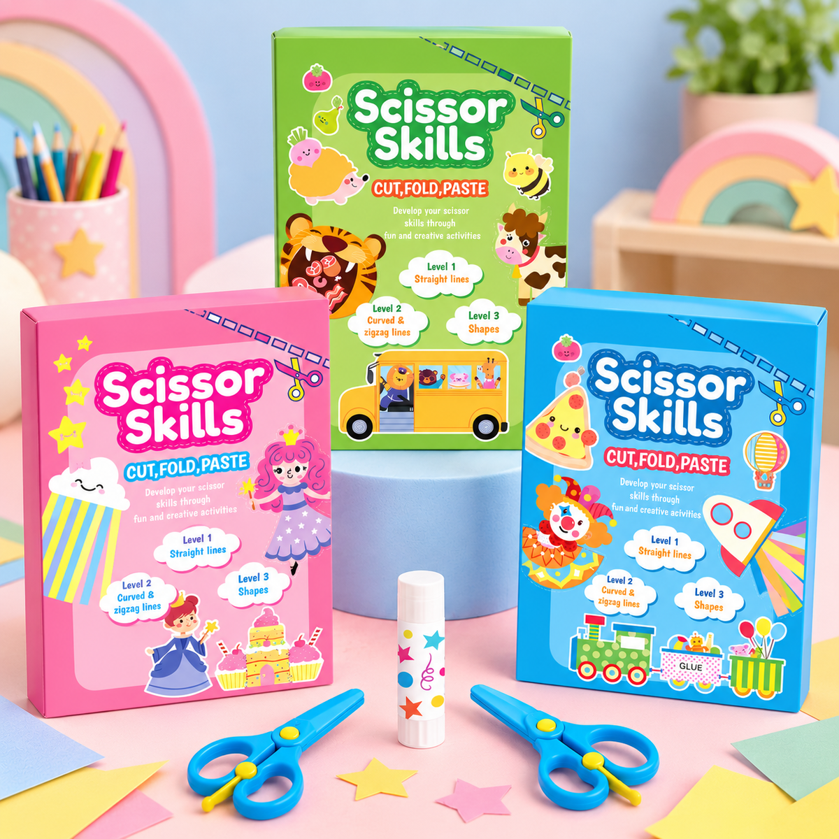 Scissor Skills Cut, Fold & Paste Activity Kit – 25 Activities | 3+