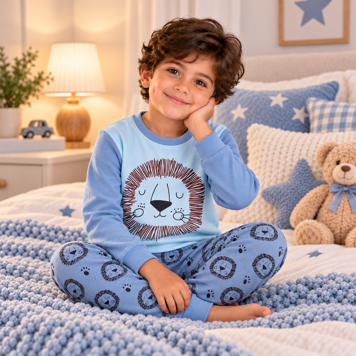 Boys’ 100% Cotton Lion Pajama Set | 1–6Y