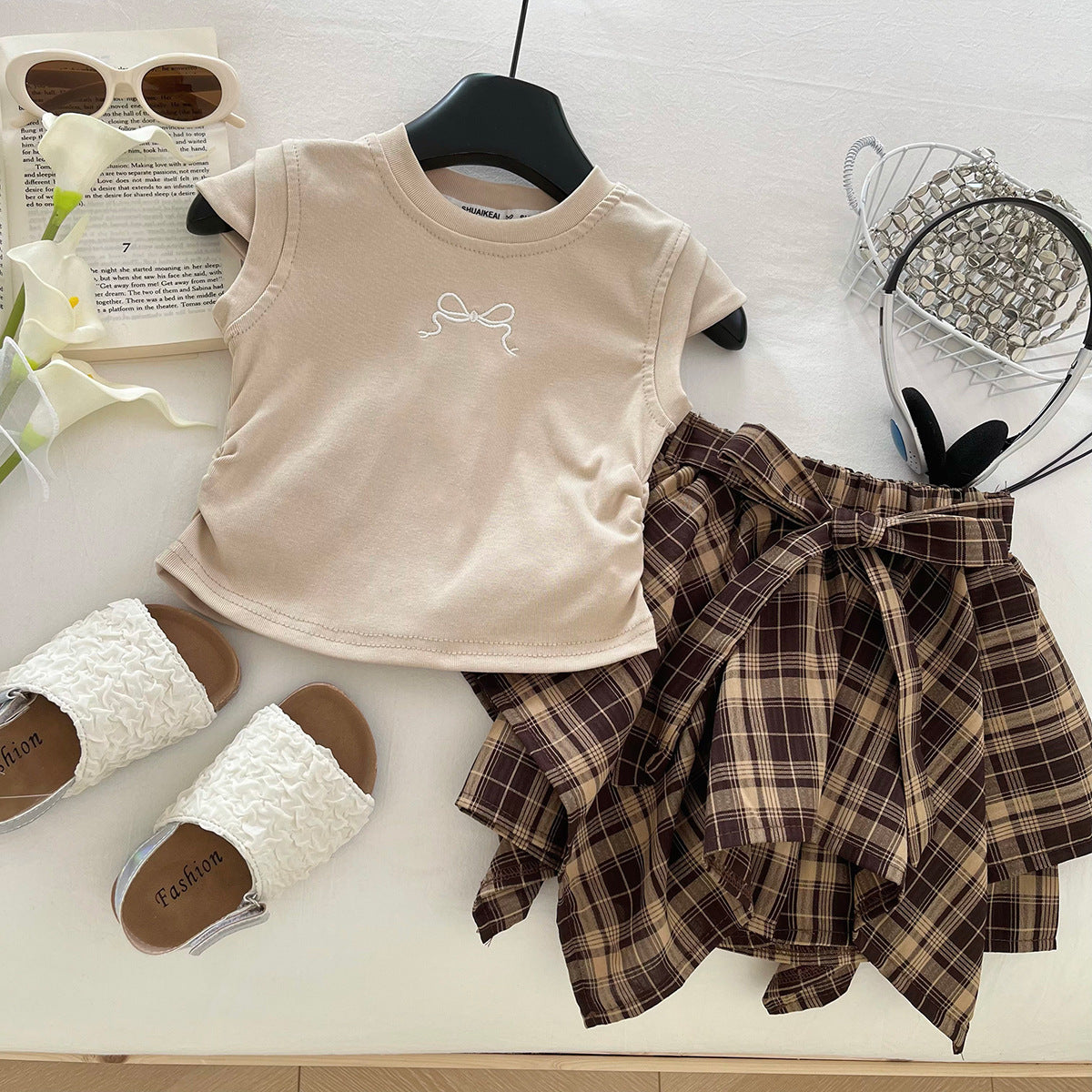 Girls Elegant Plaid Skirt Set | Size 2-10y