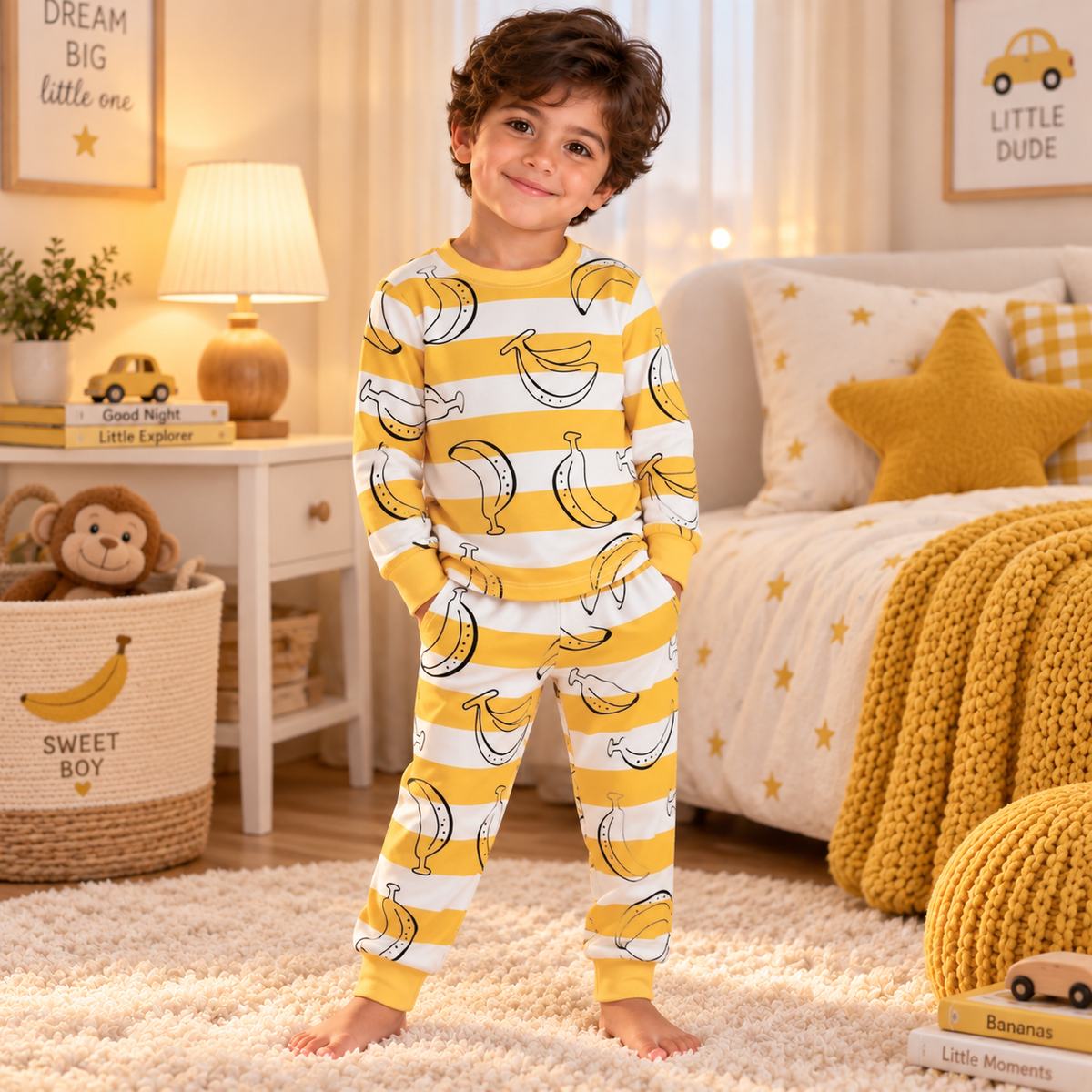 Boys’ 100% Cotton Banana Pajama Set | 1–6Y