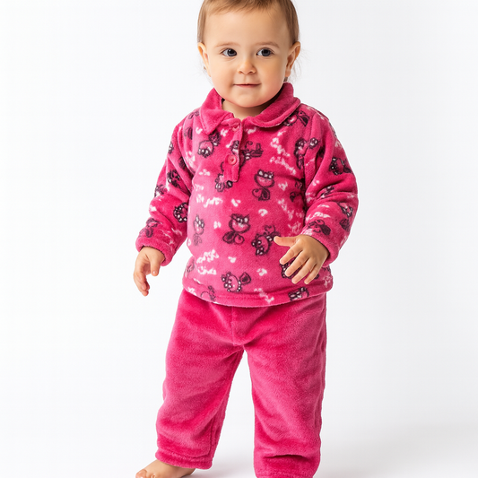 Pyjama Fuschia Warm For Girls Kitty DesignSize 1-2y