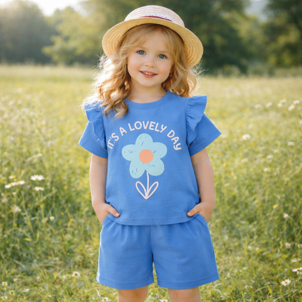 Girls  Cotton Flowers – Soft Summer Outfit (3–10Y)