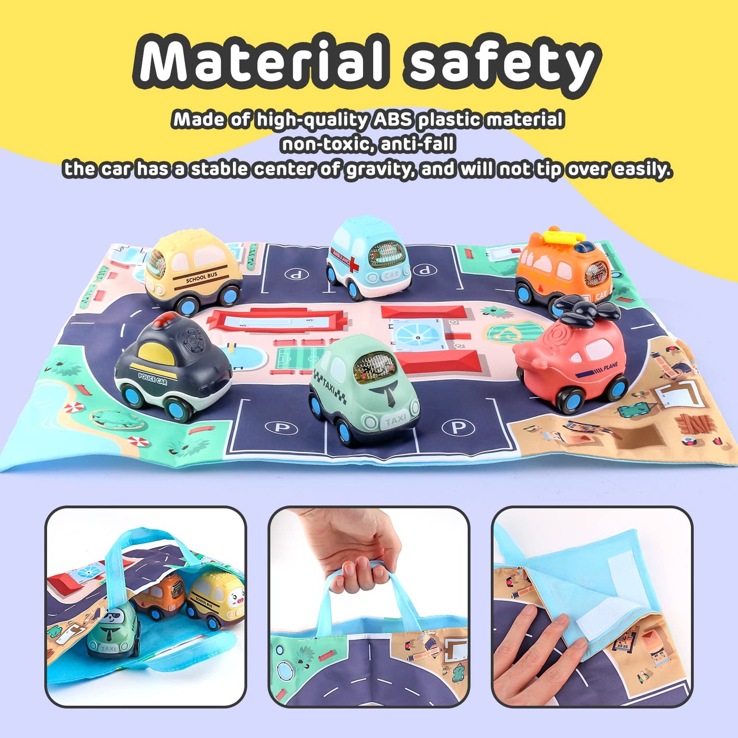 Baby Toy Car Set 6 Cars With Street Mat Bag