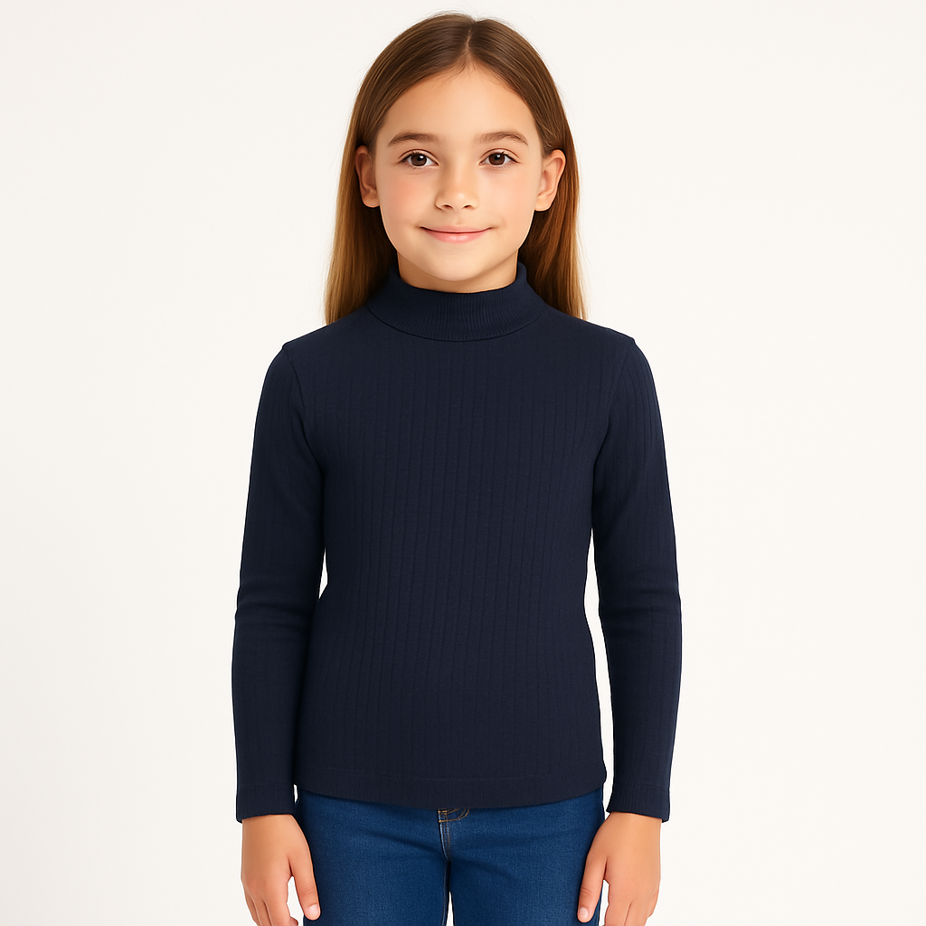 Dark Blue Long Sleeve Top Cotton For Girls Size 4-13y