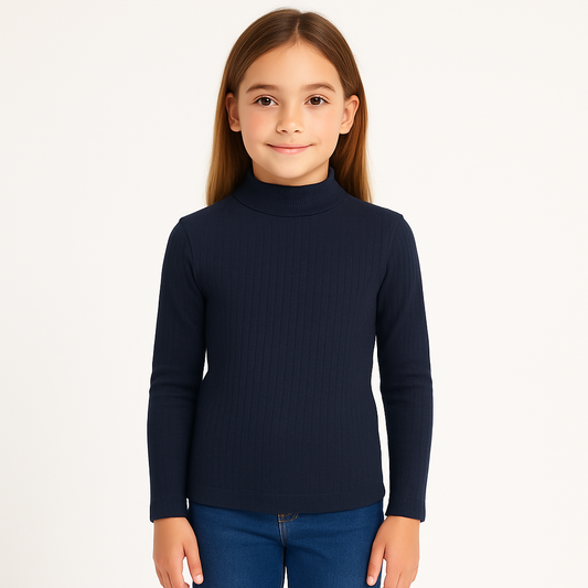 Dark Blue Long Sleeve Top Cotton For Girls Size 4-13y