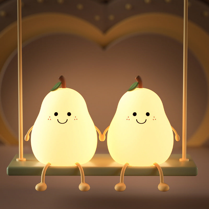 Cute Pear Night Light Silicone Rechargeable Colorful LED | 3+