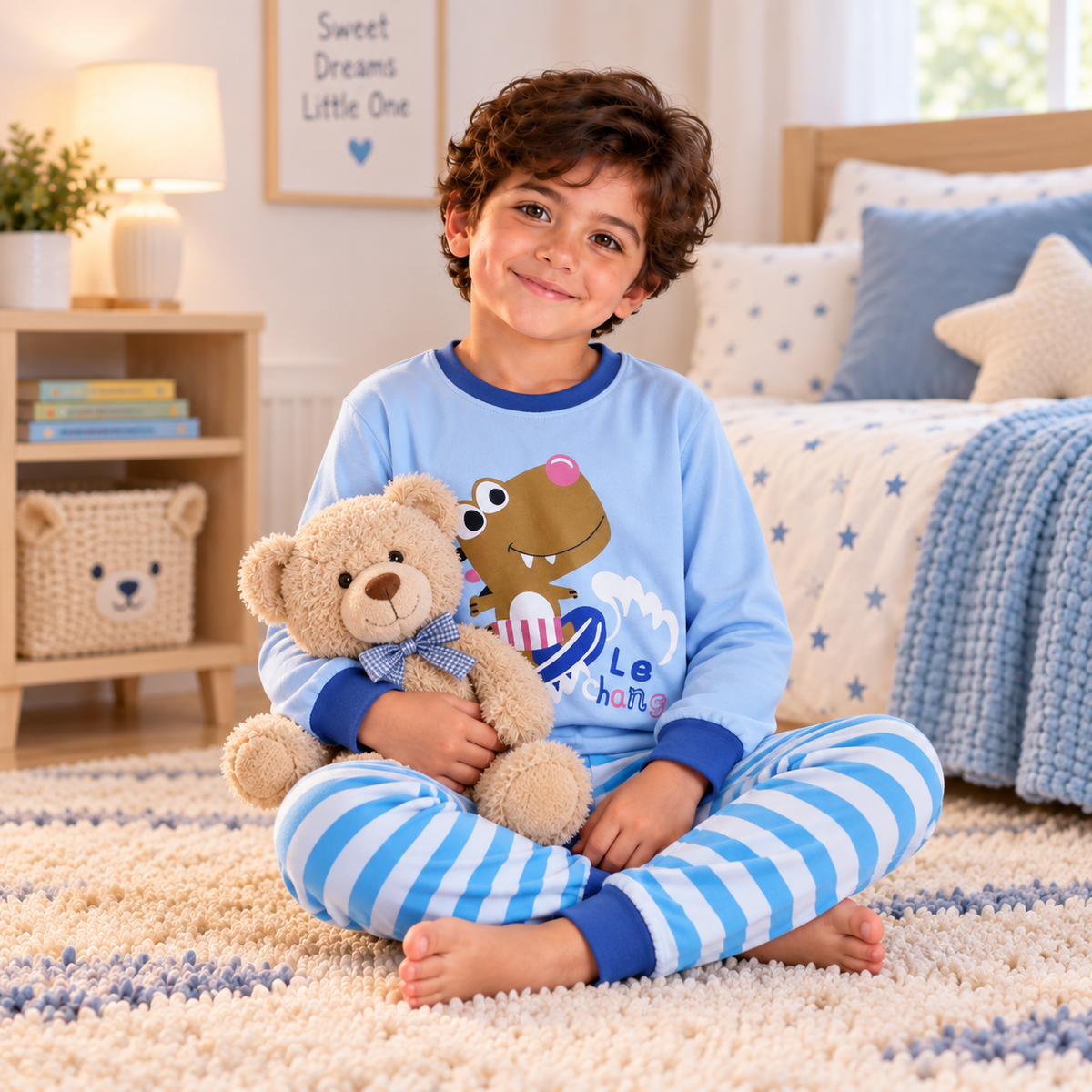 Boys’ 100% Cotton Surf Dino Pajama Set | 0–8Y