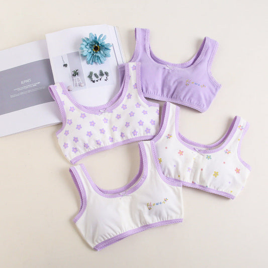 T Girls Stretch Sports Bra Wide Straps Set Of 4 Pcs Size 7-12y