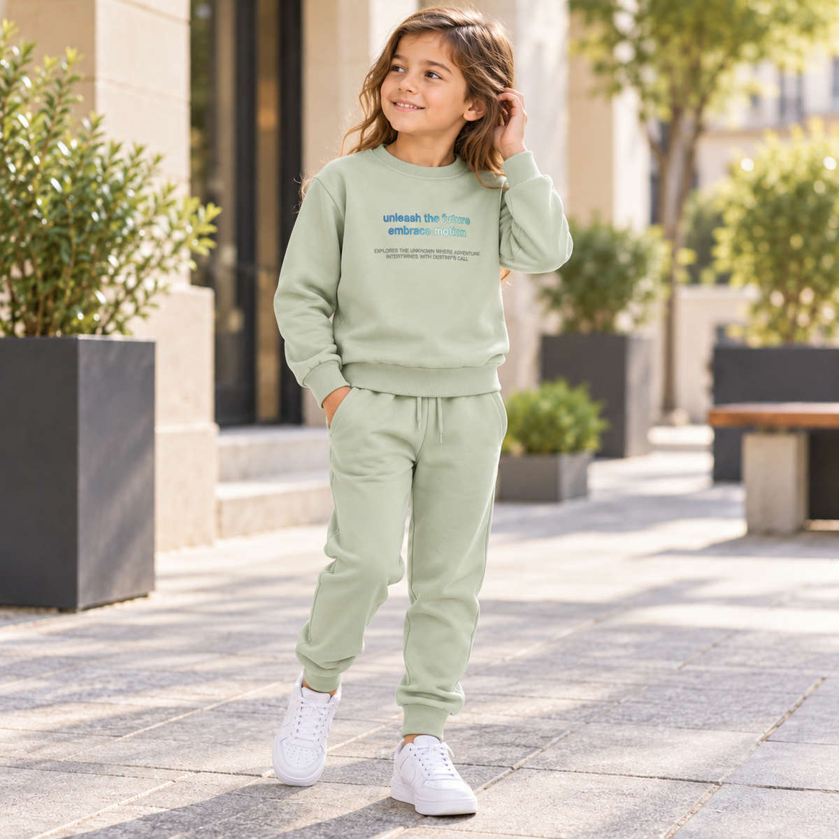 Kids’ Sage Green Cotton Outfit Set | 5–14Y