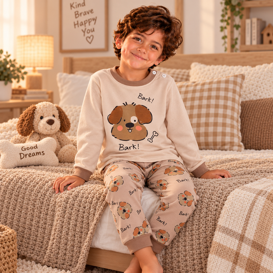 Boys’ 100% Cotton Bark Puppy Pajama Set | 0–8Y