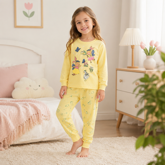 Girls Cotton Bunny Pajama Set | Size 3-10y